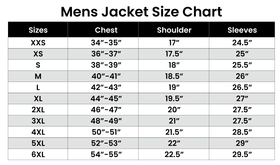 size chart men