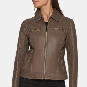 brown leather jacket quilted