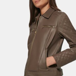 leather jacket quilted sleeves for women