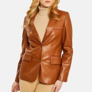 Brown Slim Fit Womens Leather Blazer