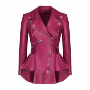 Women’s Pink Peplum Leather Jacket