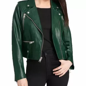 Emerald Green Leather Womens Moto Jacket