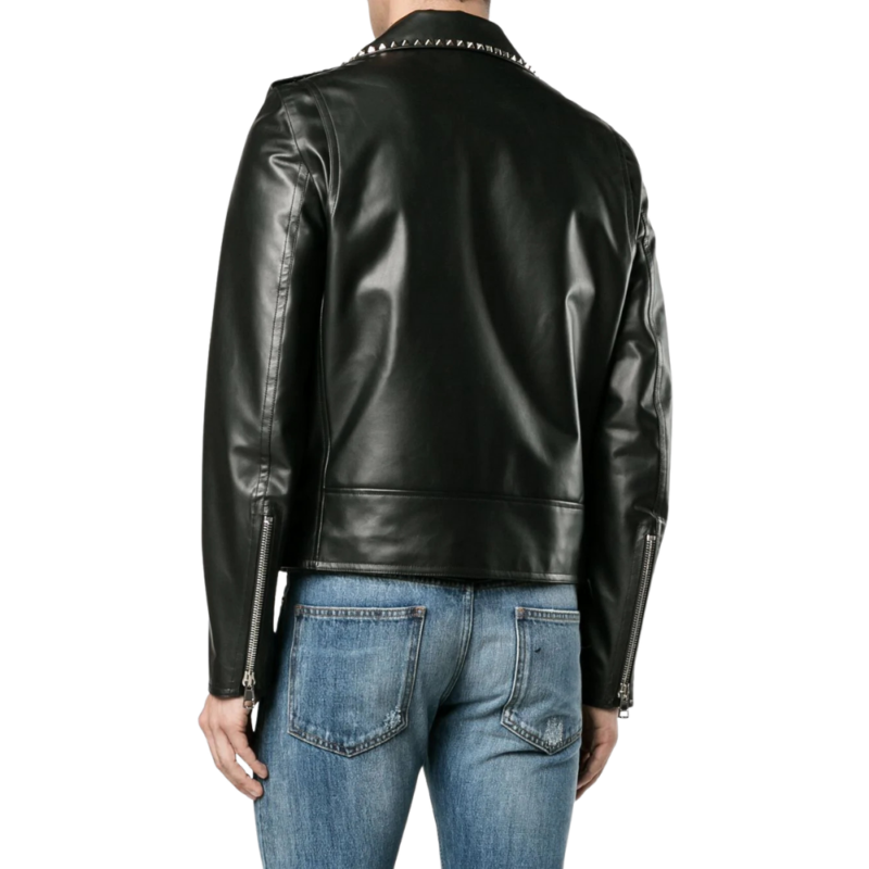 Metal Black Studded Leather Jacket For Men