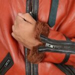 Orange Leather Brown Shearling Aviator Jacket - Trendy Jacket