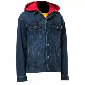 Men's Red & Blue Hooded Denim Jacket