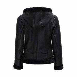 Womens Black Bomber Jacket With Black Fur Hood - Trendy Jacket